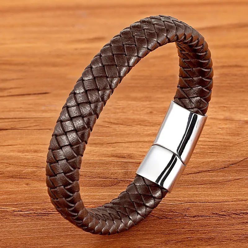 Classic Top quality Stainless Steel Gold Color Magnetic Clasp Brown Woven