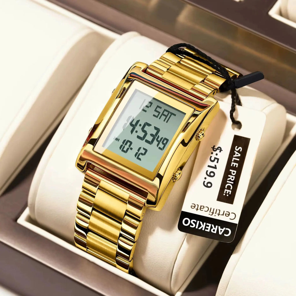 Original  Men Watch Waterproof Week Calendar Alarm Man Wristwatch Rectangle Stainless Steel Electronic Men's Watches