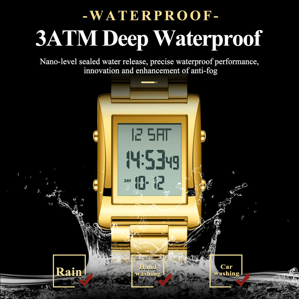 Original  Men Watch Waterproof Week Calendar Alarm Man Wristwatch Rectangle Stainless Steel Electronic Men's Watches