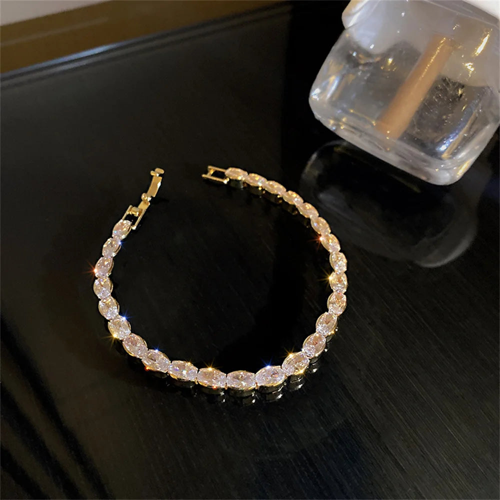 Stainless Steel Tennis Bracelets For Women Adjustable AAA Cubic Zirconia Crystal Choker Bead Chain Pendant Necklace Fine Jewelry