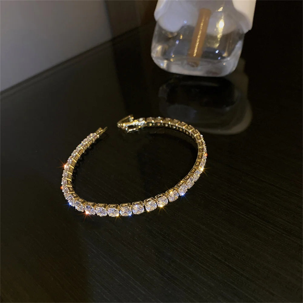 Stainless Steel Tennis Bracelets For Women Adjustable AAA Cubic Zirconia Crystal Choker Bead Chain Pendant Necklace Fine Jewelry