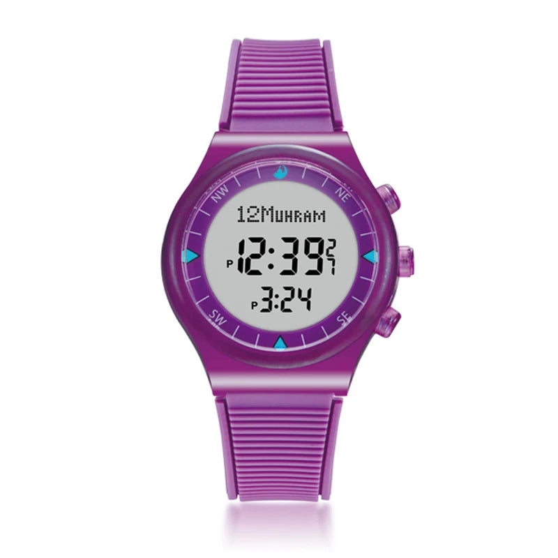 Muslim Azan Watch for Prayer with Qibla Compass Adhan Alarm Hijri Islamic Al Harameen Fajr Time Wristwatch Multi Languages