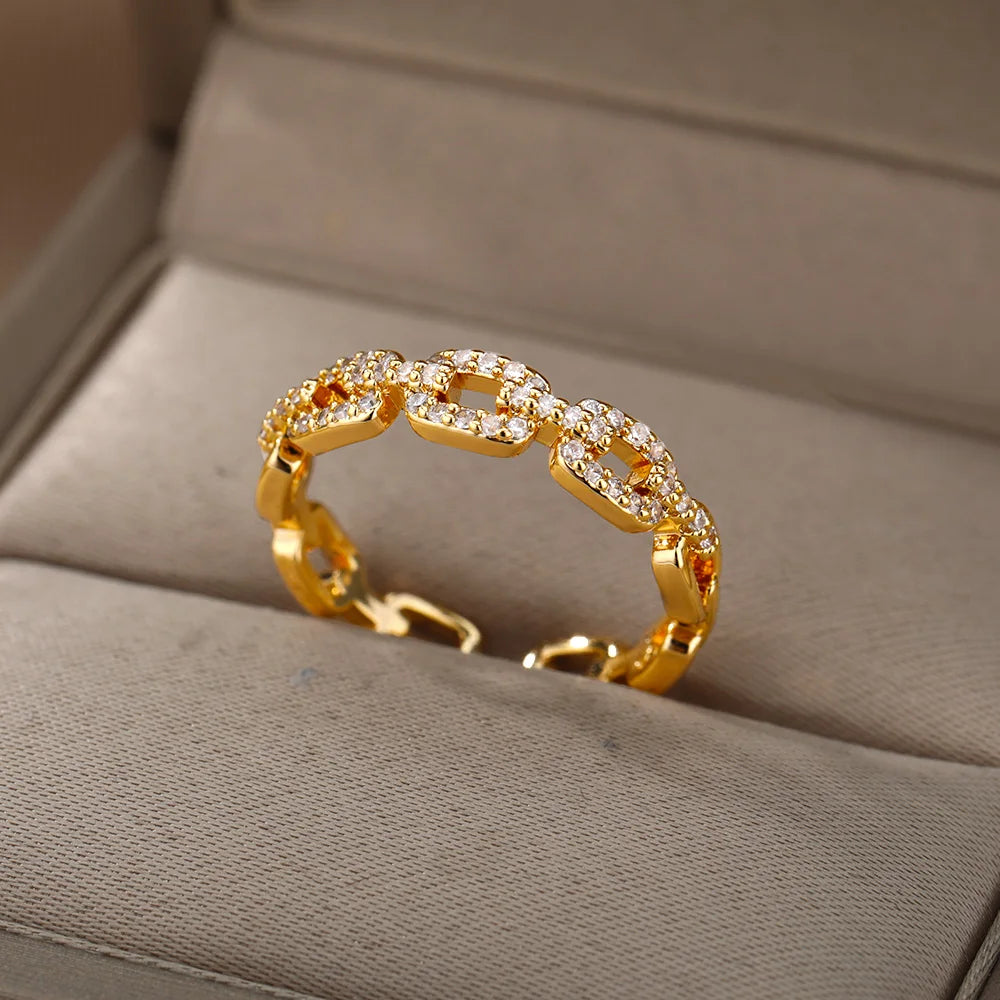 Classic Zircon Twist Chain Rings For Women
