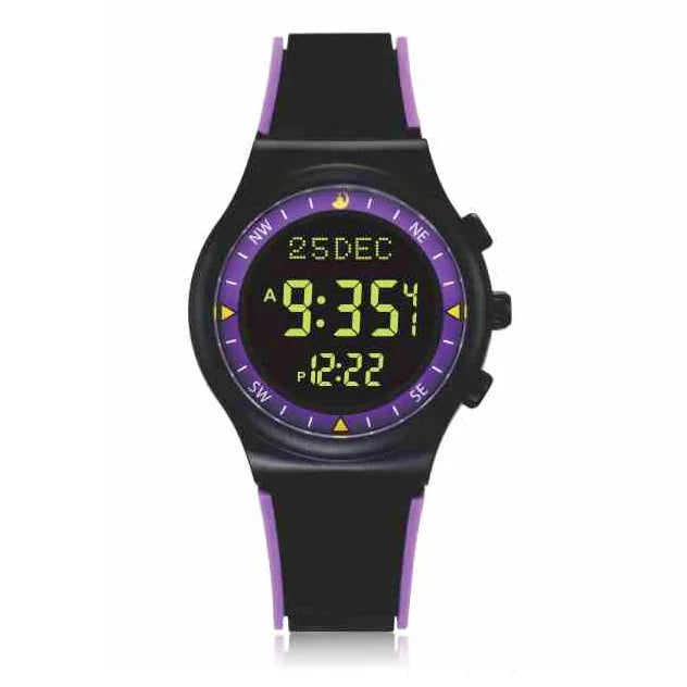 Muslim Azan Watch for Prayer with Qibla Compass Adhan Alarm Hijri Islamic Al Harameen Fajr Time Wristwatch Multi Languages