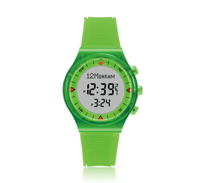 Muslim Azan Watch for Prayer with Qibla Compass Adhan Alarm Hijri Islamic Al Harameen Fajr Time Wristwatch Multi Languages