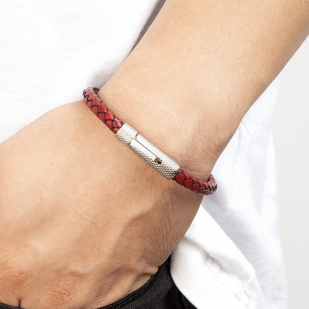 Combination Stainless Steel Men's Leather Bracelet