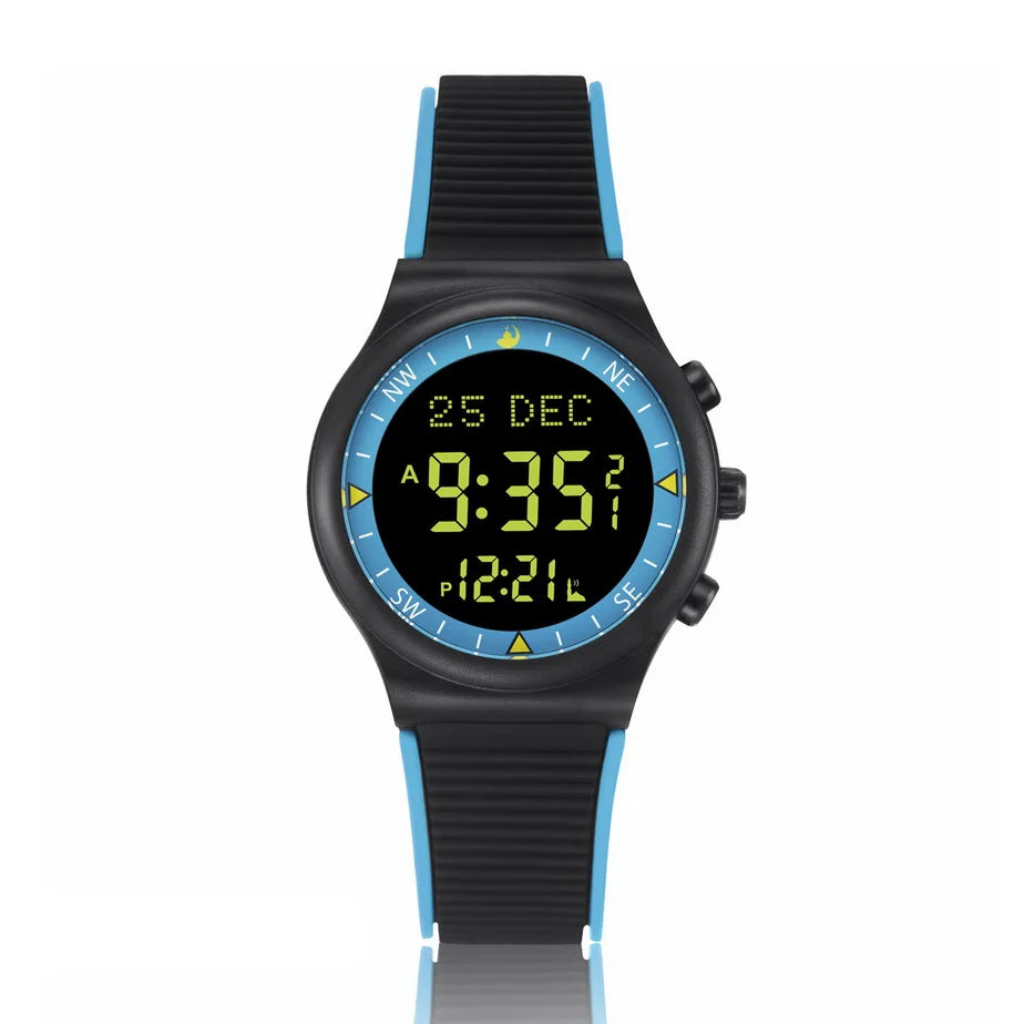 Muslim Azan Watch for Prayer with Qibla Compass Adhan Alarm Hijri Islamic Al Harameen Fajr Time Wristwatch Multi Languages