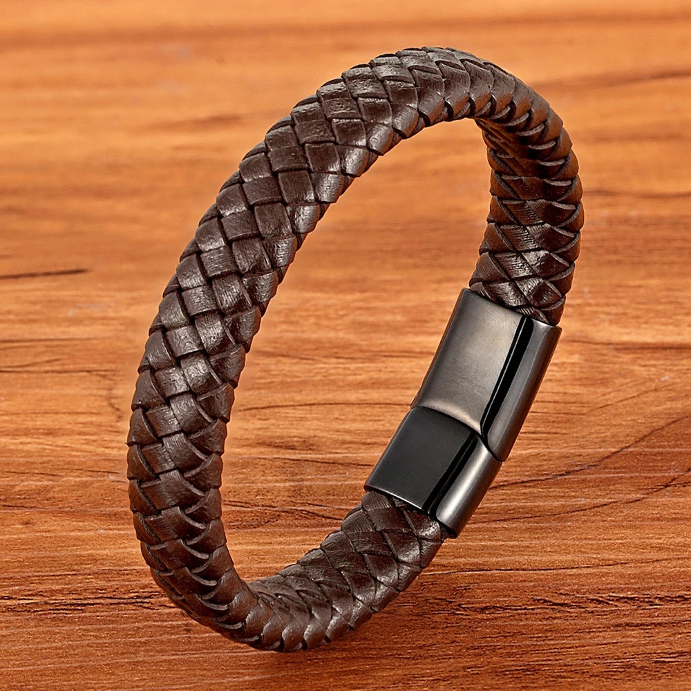 Classic Top quality Stainless Steel Gold Color Magnetic Clasp Brown Woven