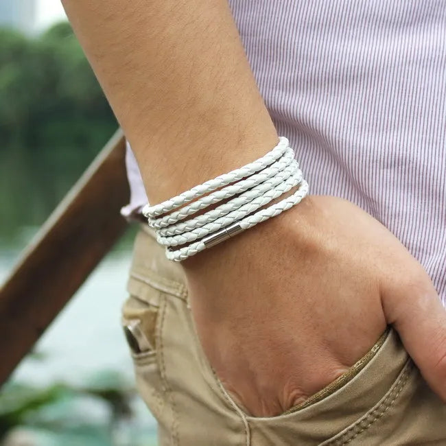 Fashion 5 Layer Leather Bracelets & Charm Bangle Handmade Round