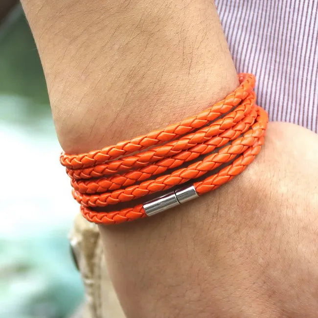 Fashion 5 Layer Leather Bracelets & Charm Bangle Handmade Round