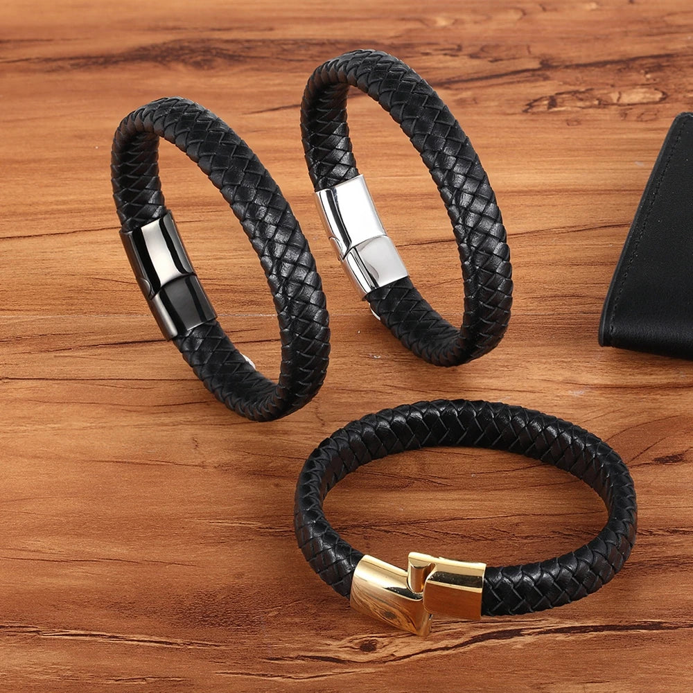 Classic Top quality Stainless Steel Gold Color Magnetic Clasp Brown Woven
