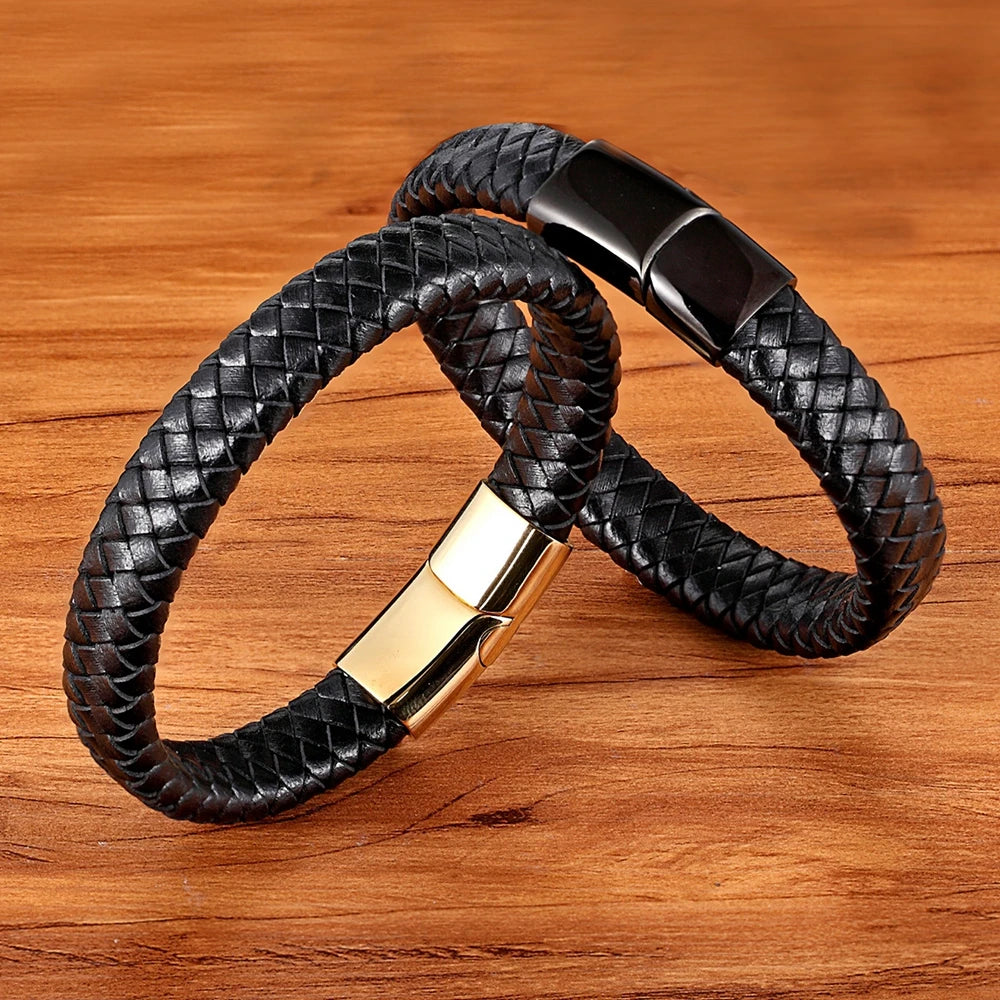 Classic Top quality Stainless Steel Gold Color Magnetic Clasp Brown Woven