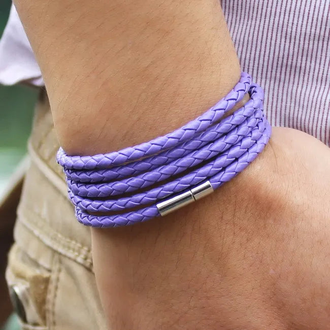Fashion 5 Layer Leather Bracelets & Charm Bangle Handmade Round