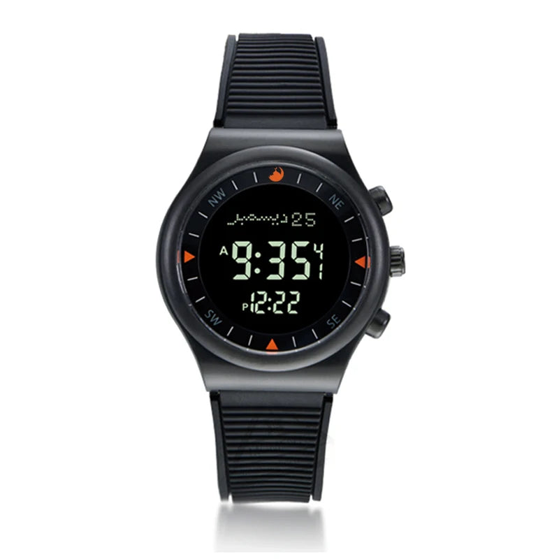 Muslim Azan Watch for Prayer with Qibla Compass Adhan Alarm Hijri Islamic Al Harameen Fajr Time Wristwatch Multi Languages