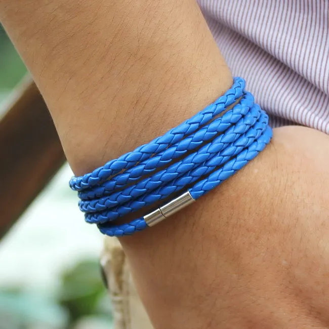 Fashion 5 Layer Leather Bracelets & Charm Bangle Handmade Round
