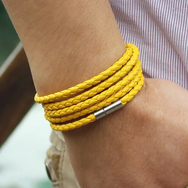 Fashion 5 Layer Leather Bracelets & Charm Bangle Handmade Round