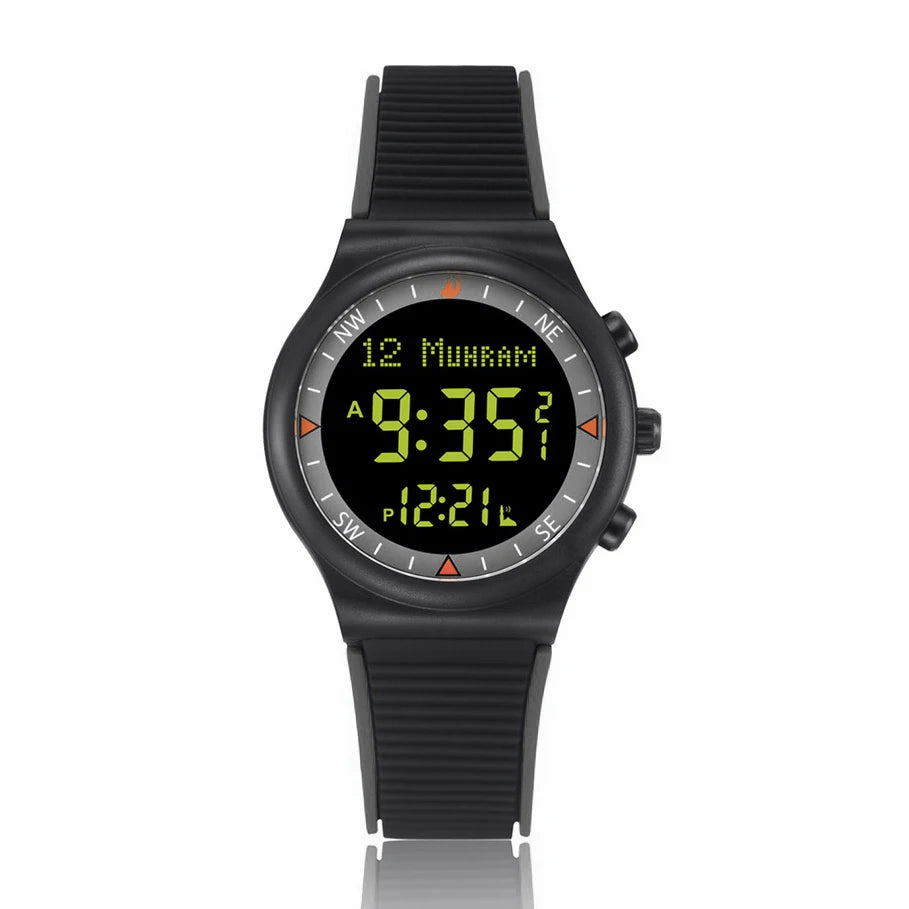 Muslim Azan Watch for Prayer with Qibla Compass Adhan Alarm Hijri Islamic Al Harameen Fajr Time Wristwatch Multi Languages