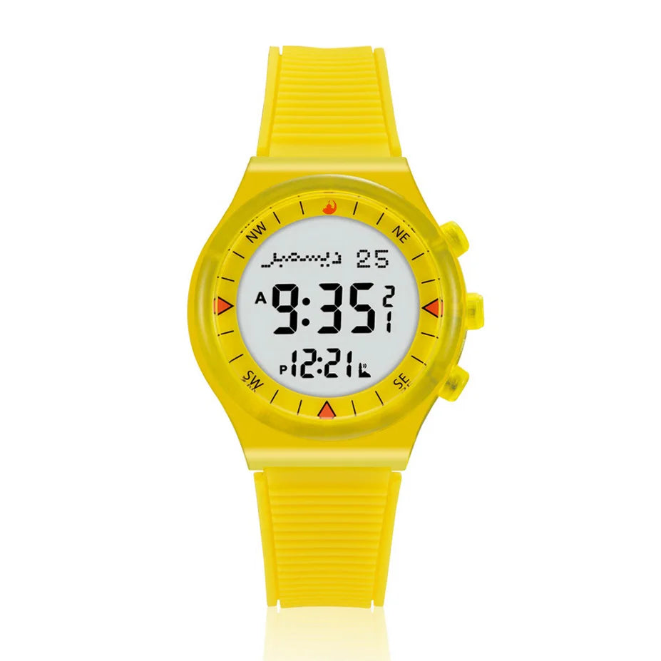 Muslim Azan Watch for Prayer with Qibla Compass Adhan Alarm Hijri Islamic Al Harameen Fajr Time Wristwatch Multi Languages