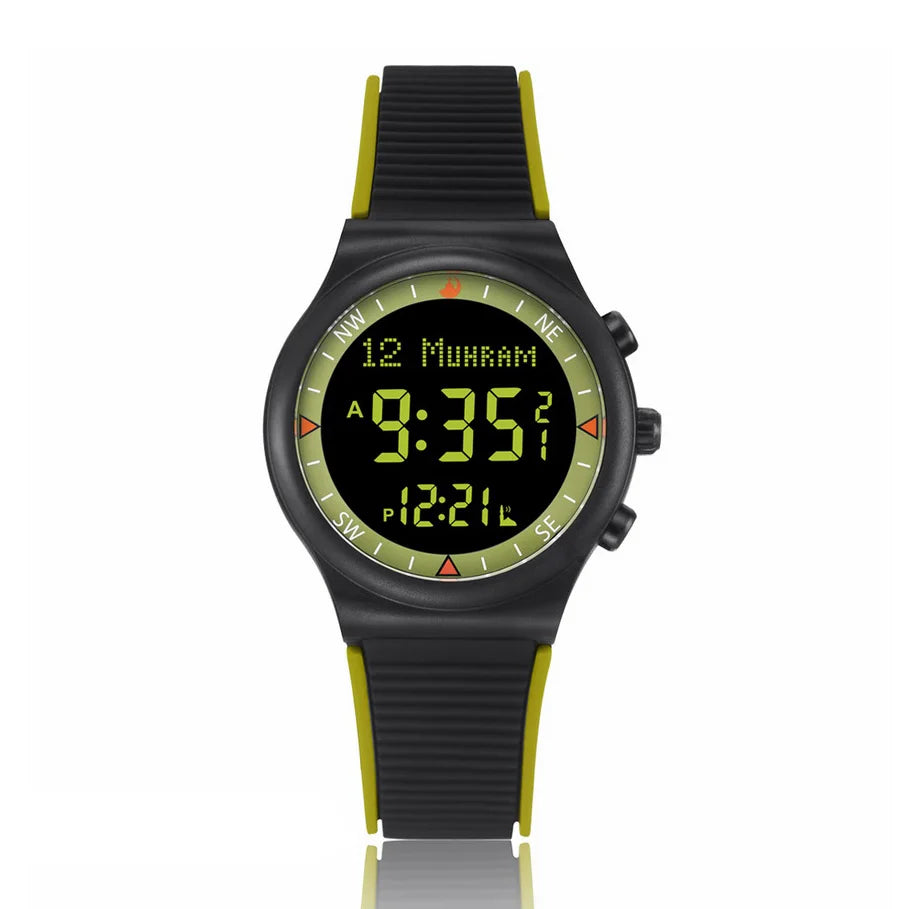 Muslim Azan Watch for Prayer with Qibla Compass Adhan Alarm Hijri Islamic Al Harameen Fajr Time Wristwatch Multi Languages
