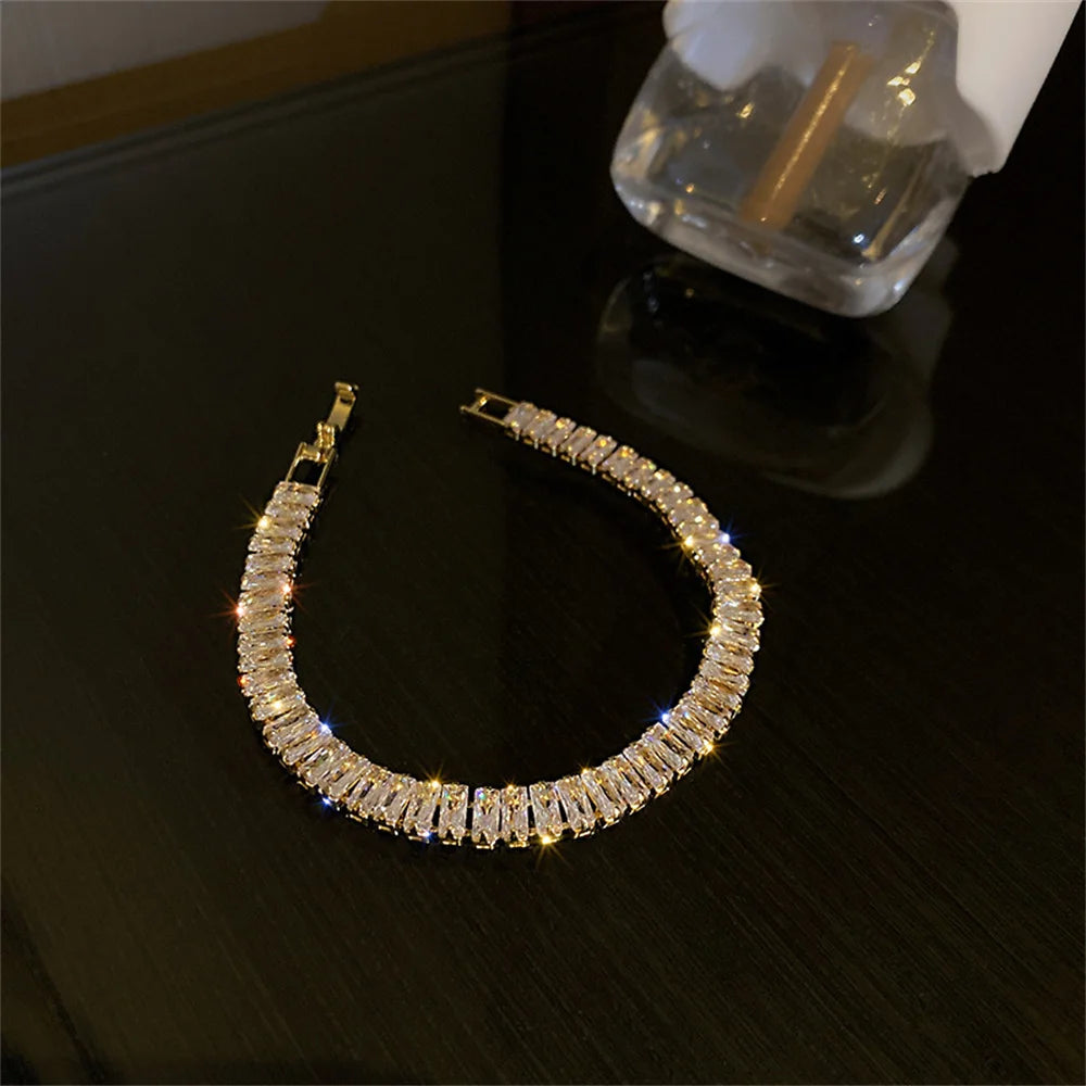 Stainless Steel Tennis Bracelets For Women Adjustable AAA Cubic Zirconia Crystal Choker Bead Chain Pendant Necklace Fine Jewelry