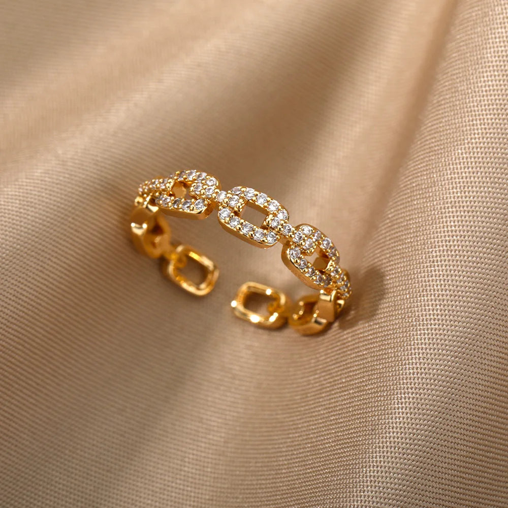 Classic Zircon Twist Chain Rings For Women