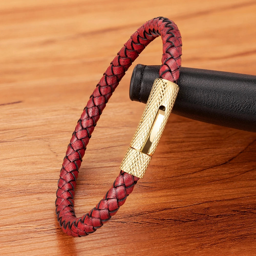 Combination Stainless Steel Men's Leather Bracelet