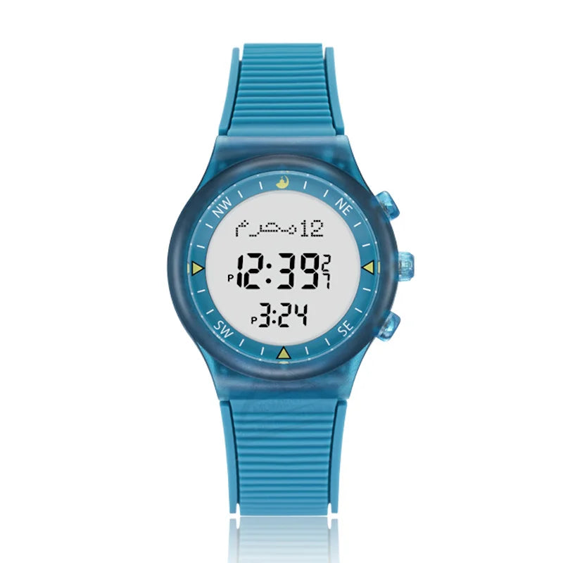 Muslim Azan Watch for Prayer with Qibla Compass Adhan Alarm Hijri Islamic Al Harameen Fajr Time Wristwatch Multi Languages