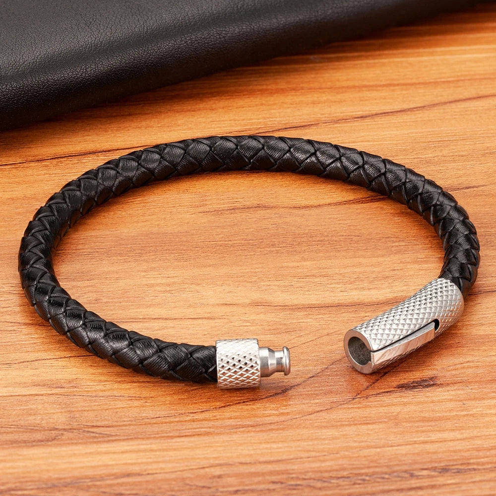 Combination Stainless Steel Men's Leather Bracelet