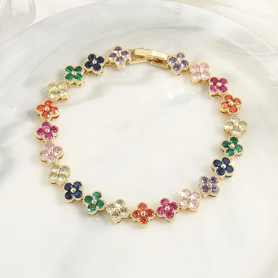 Luxury Brass Colorful Random Zircon Flowers Bracelets