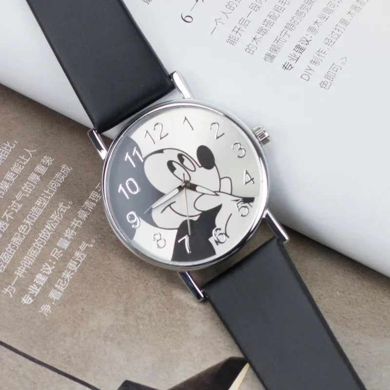 Disney Mickey Children's Watches For Kids Leather Strap Ladies