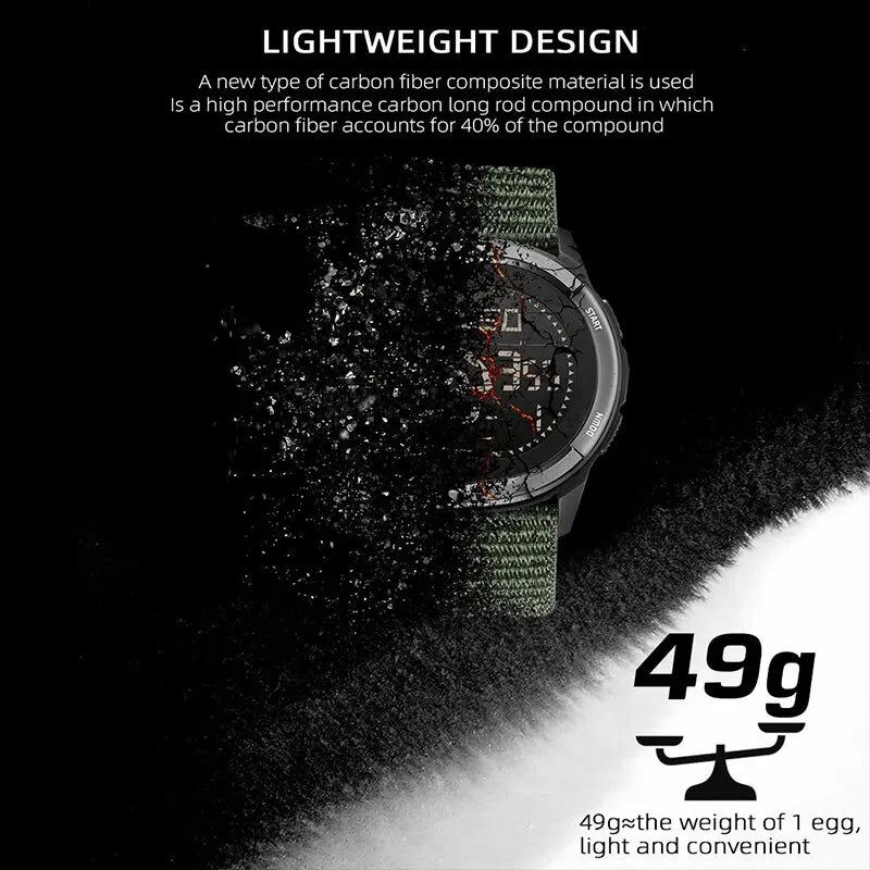 Men's Digital Carbon fiber Watch Shock Sports  Waterproof 50M Wristwatches