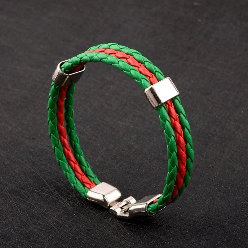 Stainless Steel Men Women Spain Germany France Italy Argentina National Flag PU Leather Bracelets Handmade Jewelry