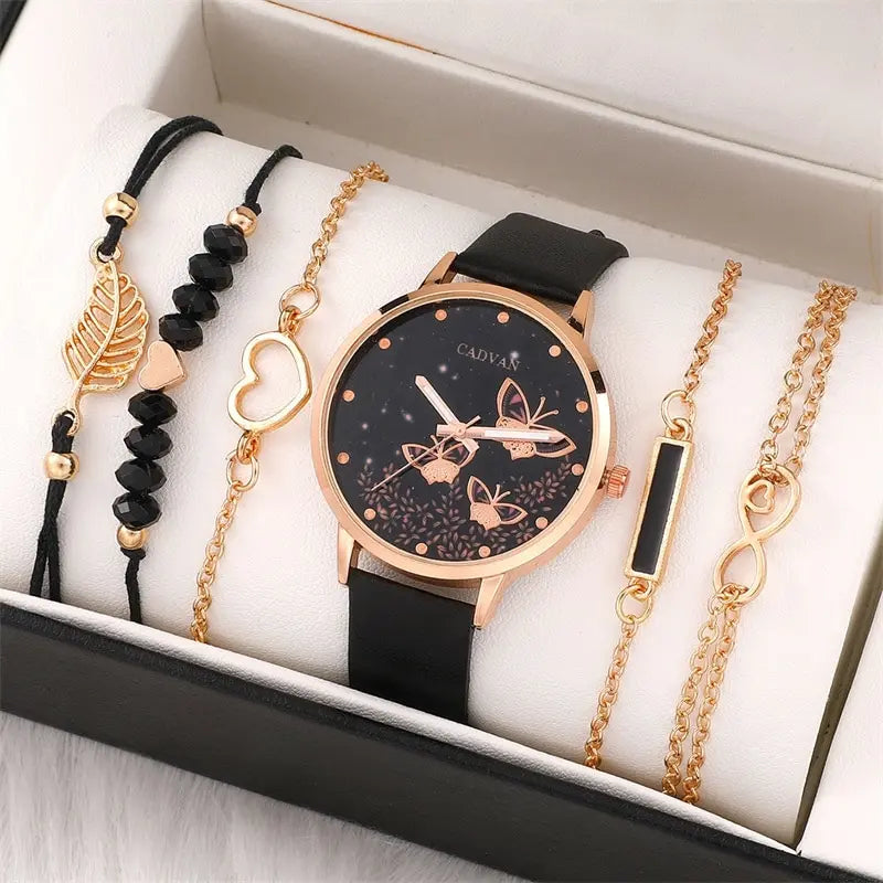6pcs Set Womens Watches Ladies Fashion Butterfly Watch New Simple Casual Womens