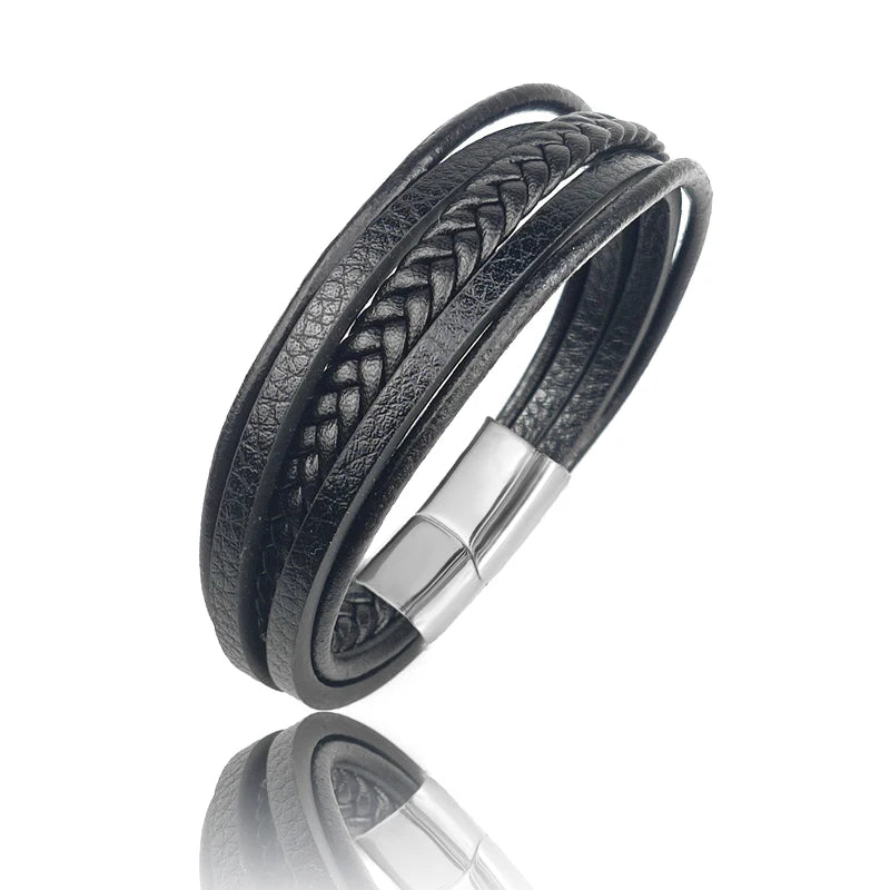 New Titanium Steel Blue Punk Braided Leather Bracelet