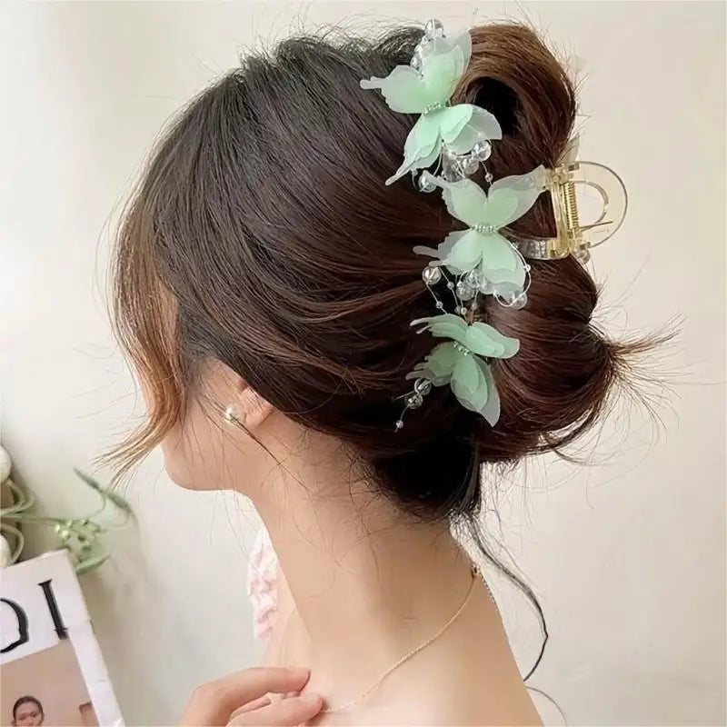 Light Blue/Pink Sheer Butterfly Claw Clip