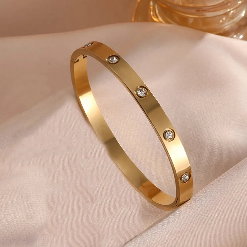 Titanium Steel Stacked Bracelet Zircon