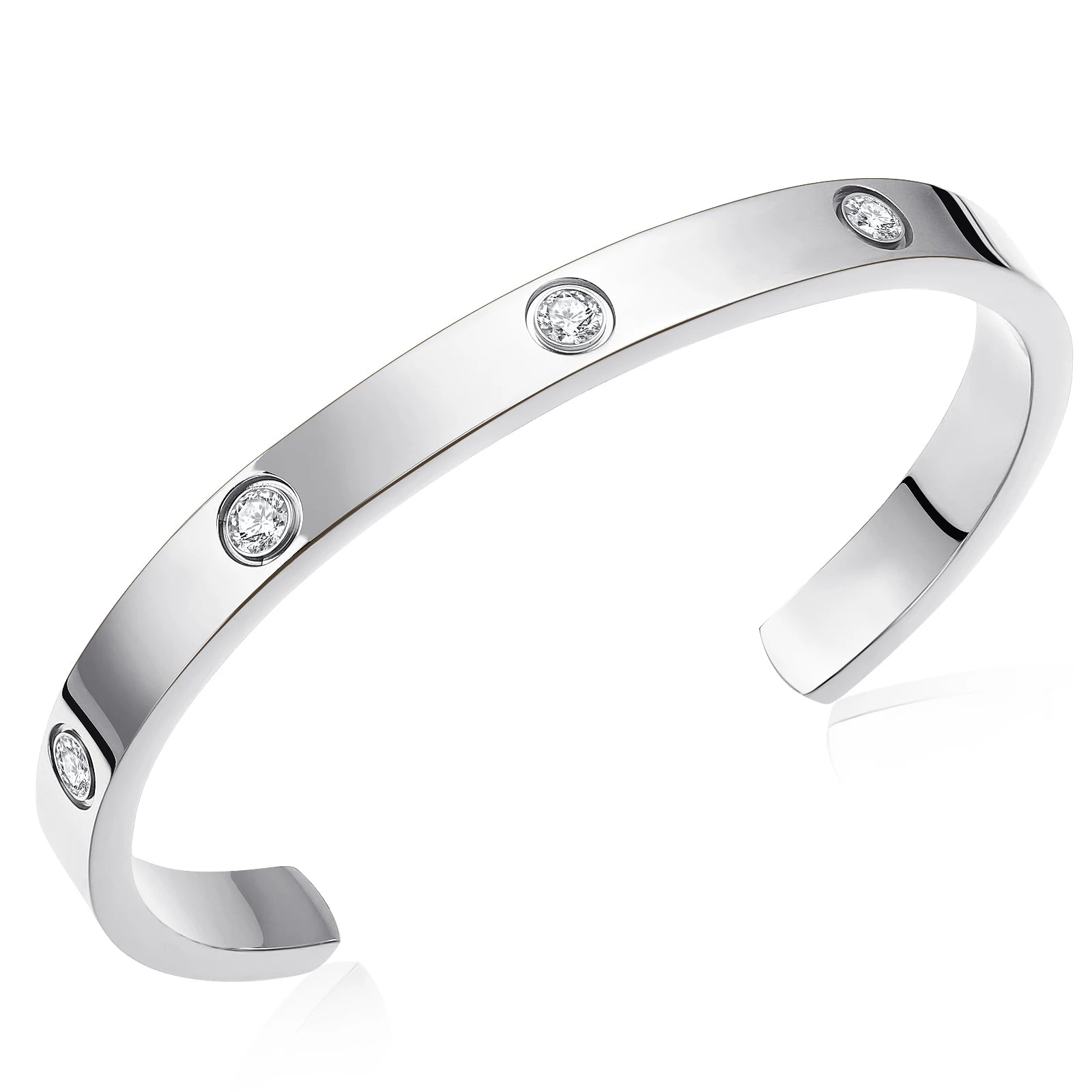 Gold Plated Bracelet with Cubic Zirconia Stones Stainless Steel Bangle Minimalist Cuff Love Charm Bracelets for Women