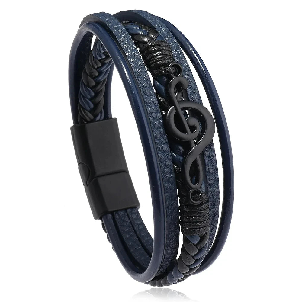 Trendy Leather Bracelets Men Stainless Steel Multilayer