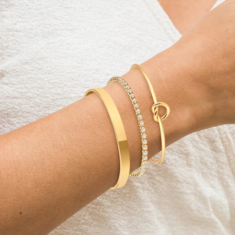 3pcs Stainless Steel Gold Plated Bracelets for Women