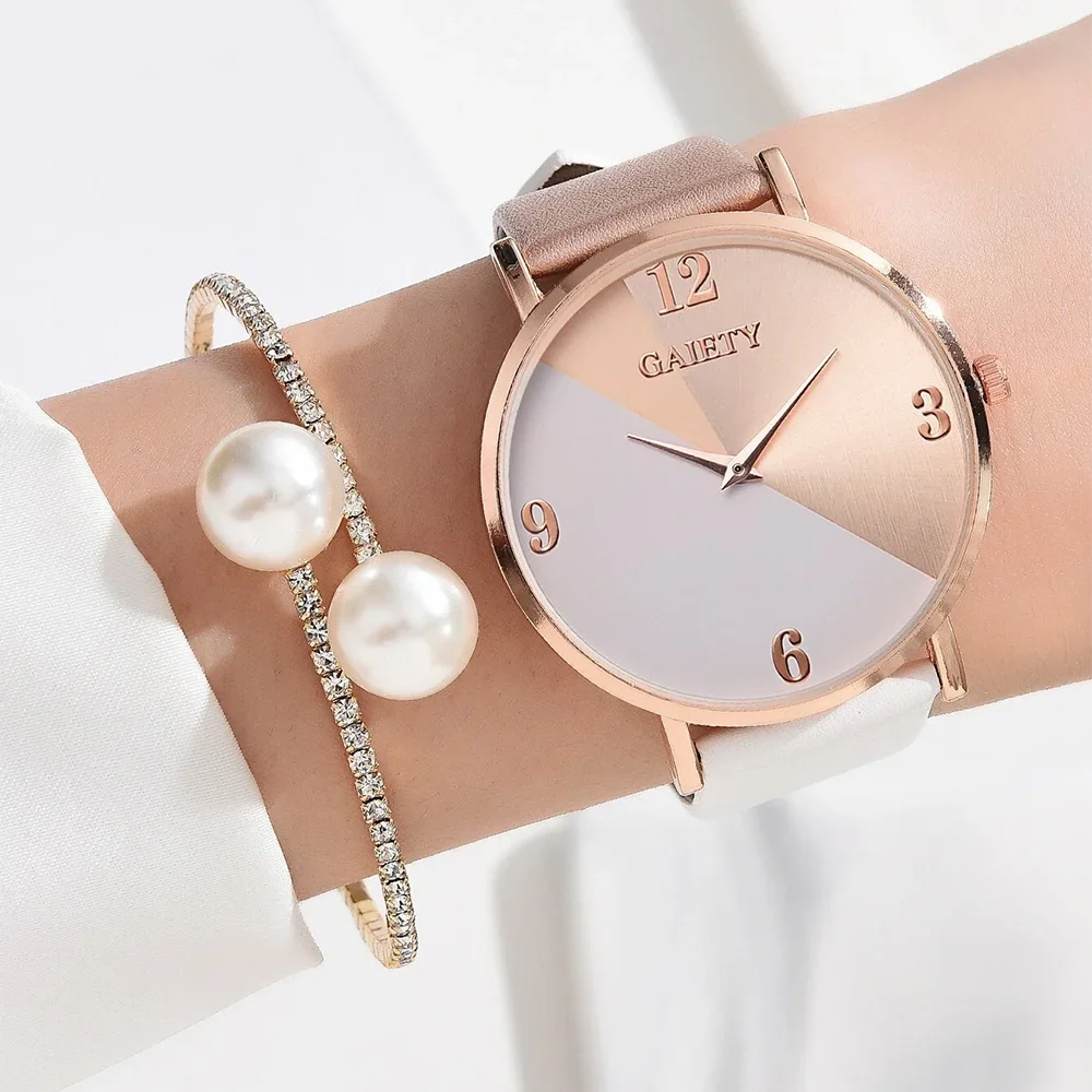 Women Watch Set Luxury Fashion Colourful PU Leather Strap Ladies Quartz Wristwatch Alloy Bracelet