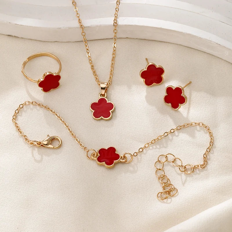 New Romantic 5 Flower Petal Pendant Necklace Set for Women