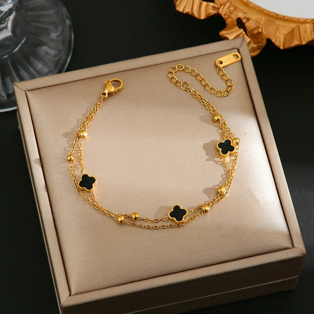 Four-Leaf Titanium Steel Bracelet Lucky Grass Versatile Elegant Hand Jewelry