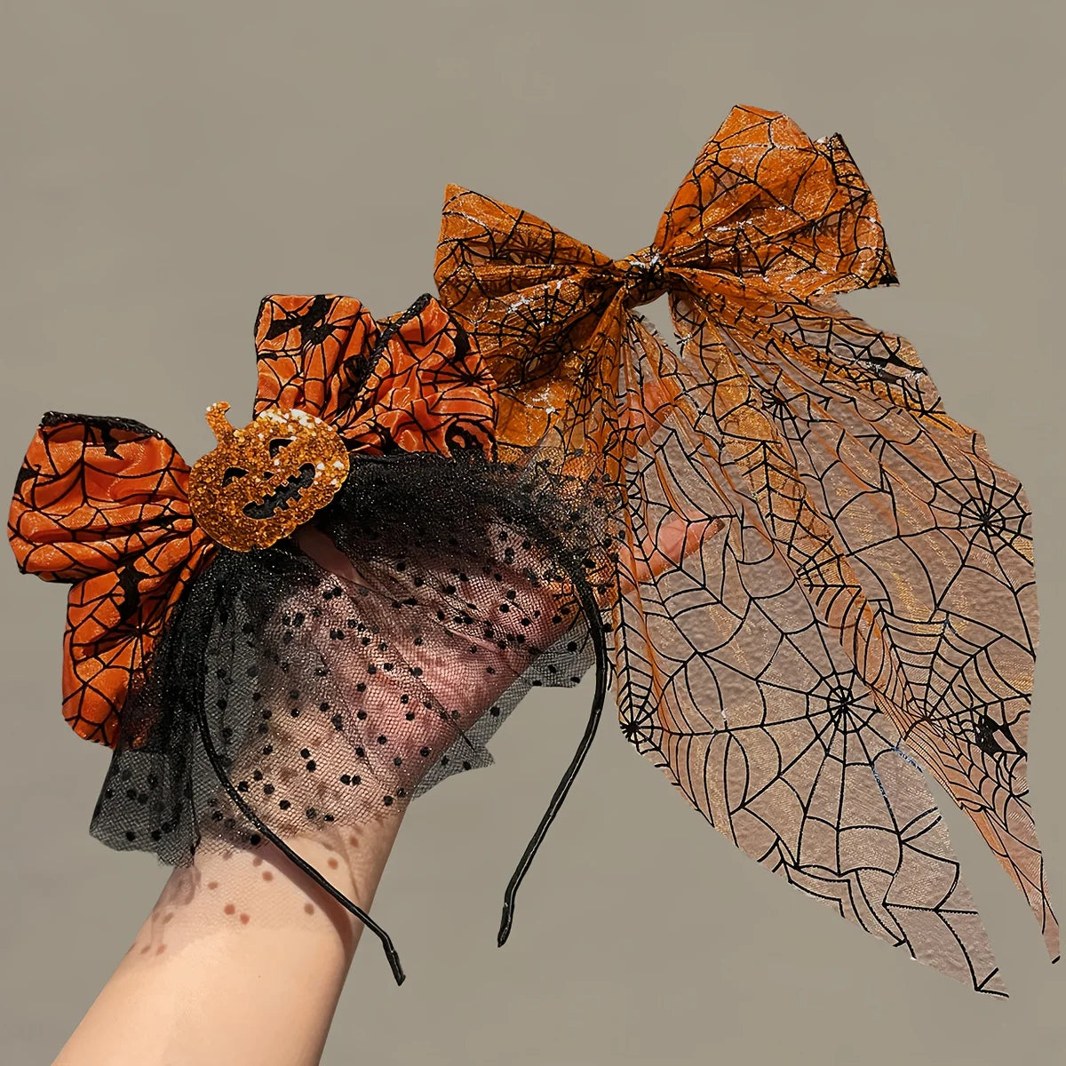 1/2pcspumpkin headed spider, bow tie mesh headband