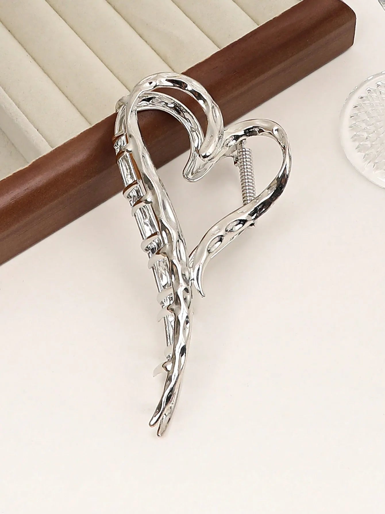1Pcs Sliver Heart Hair Claw Clips