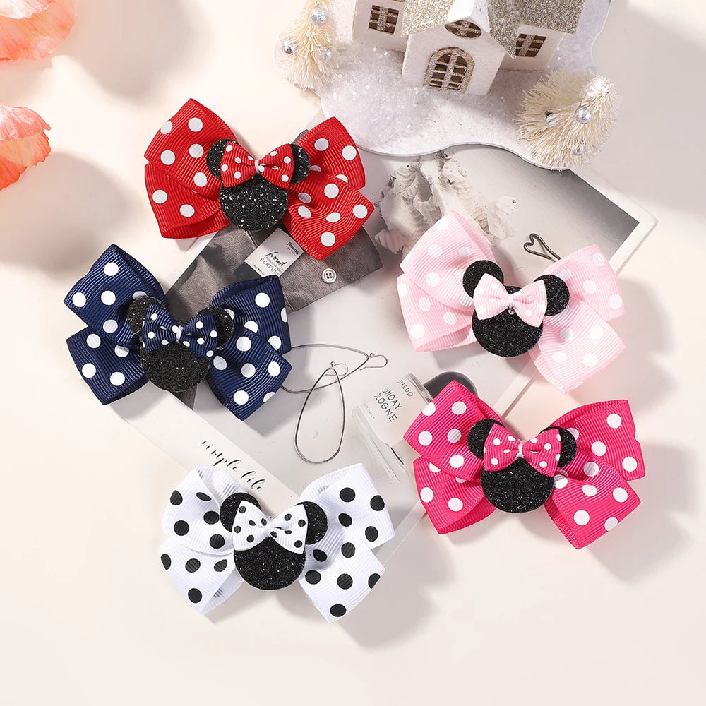 4Pcs/lot Baby Girl Lovely Polka Dot Bow Hair Clips