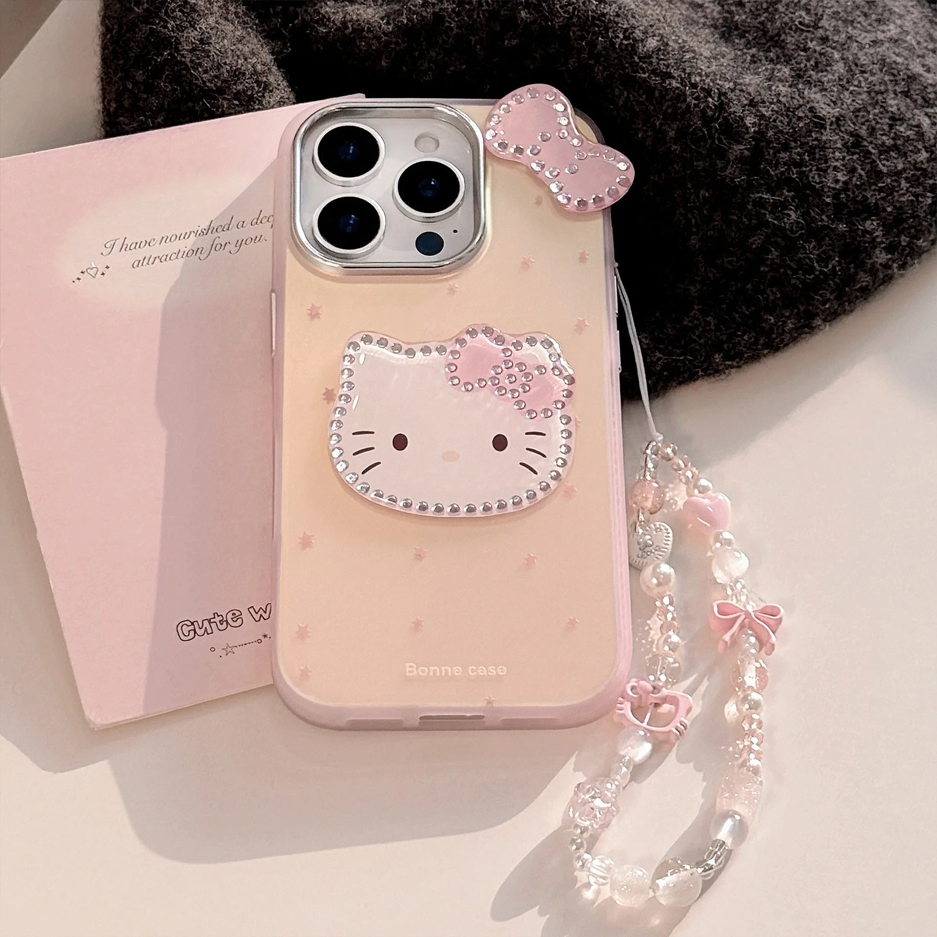 3D Cartoon Hello Kitty Bowknot Laser Phone Case