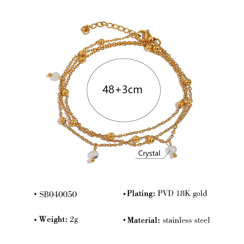 Trendy Stackable Natural Stones Shell Charms Bracelets for Women Multilayer Stainless Steel 18K Gold Plated Link Chains Jewelry
