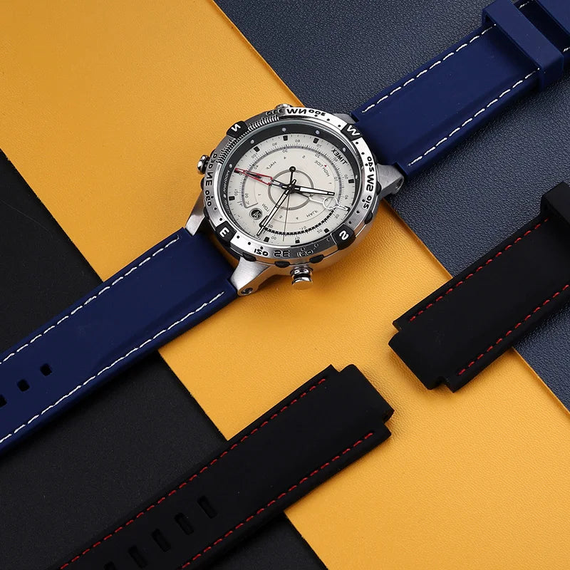 Men's waterproof soft Silicone Rubber Watchband strap with tools Screw pins