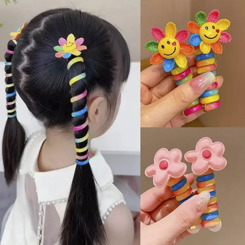 2Pcs Girls Elastic Rubber Bands Children Telephone Wire Hair