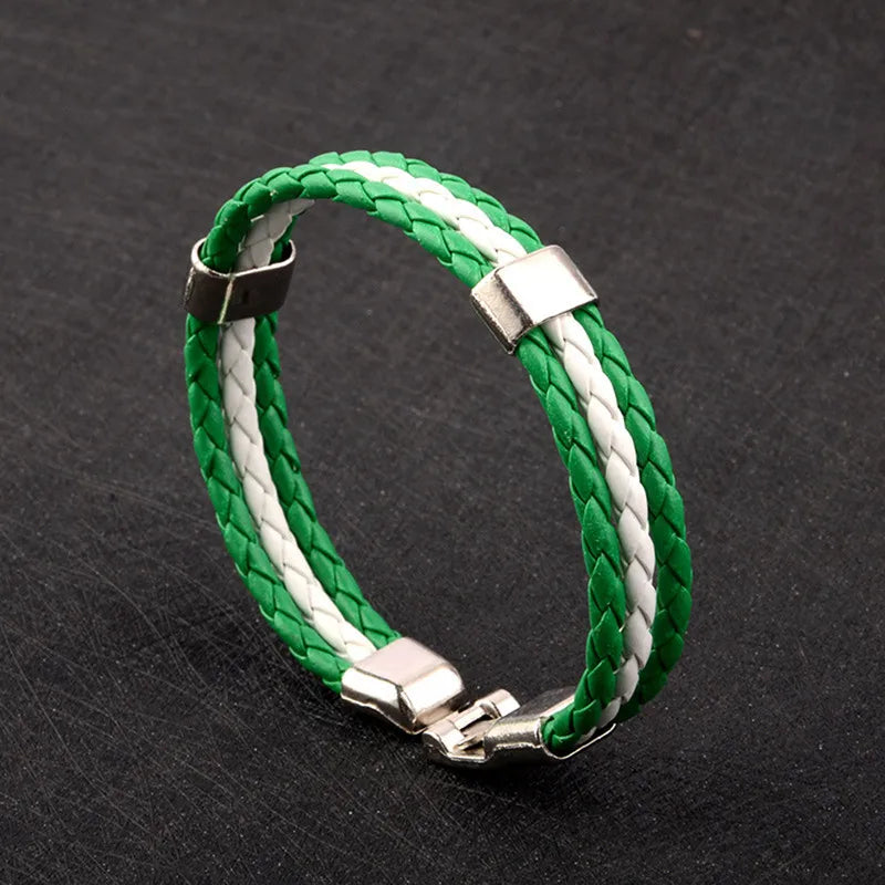Stainless Steel Men Women Spain Germany France Italy Argentina National Flag PU Leather Bracelets Handmade Jewelry